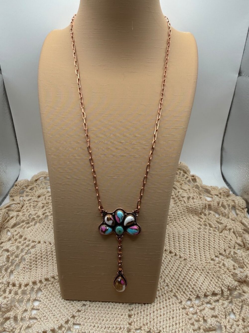 NWT Artisan Copper Cotton Candy Cluster Chunky Link Statement Necklace Southwest